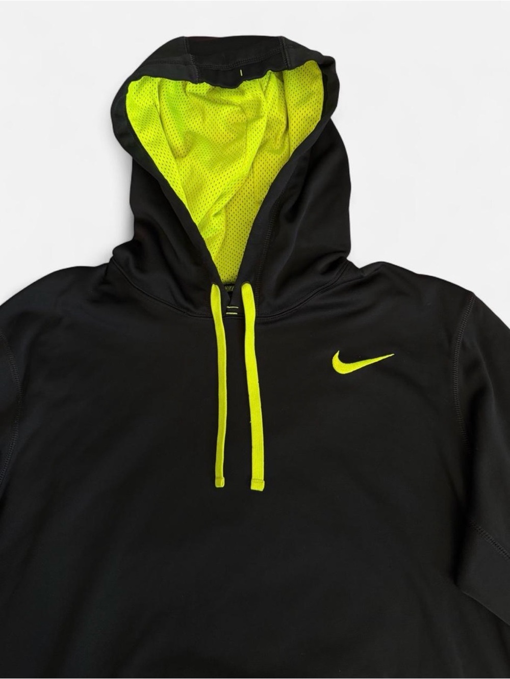 Nike Men’s Black Hoodie with Neon Highlighter Yellow Accents